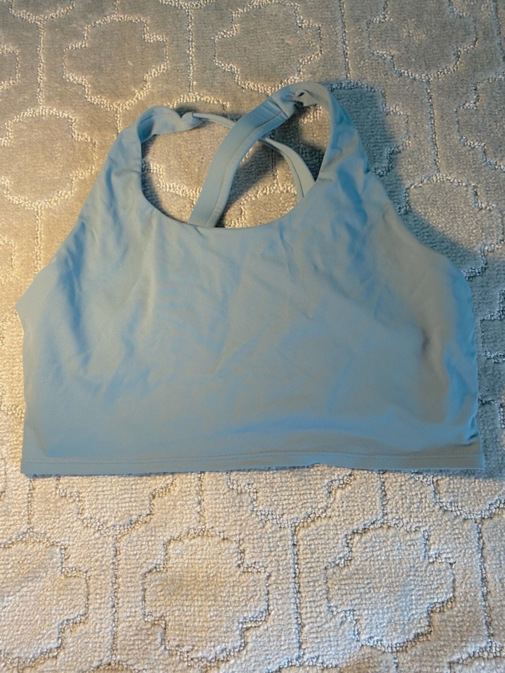 Running Girl Blue Strappy Sports Bra Criss Cross Back Medium Support Activewear